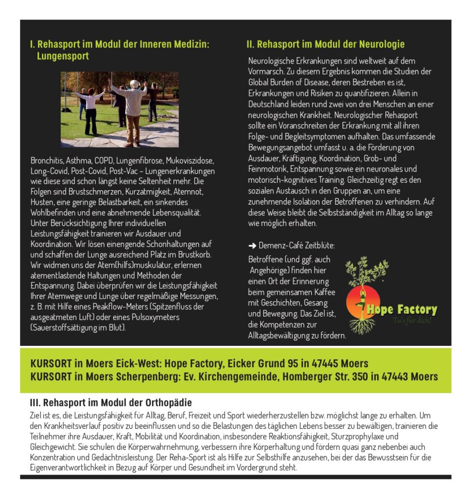 Rehasport in Moers - Flyer